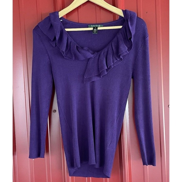Lauren Ralph Lauren Sweaters - Lauren Ralph Lauren LRL Silk Sweater Ruffle Neckline Lightweight Womens Small